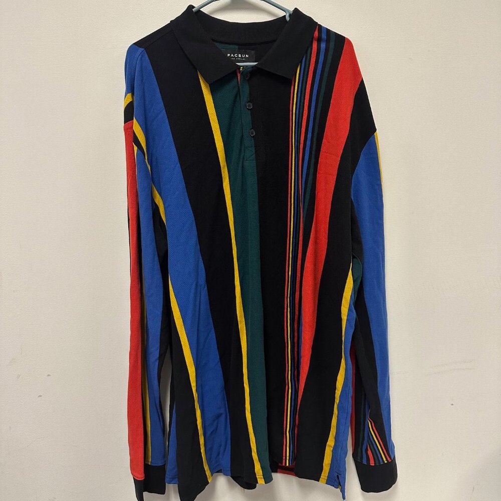 Pacsun Striped Long Sleeve Men's Size XL 3 Button Down With Collar Polo Style